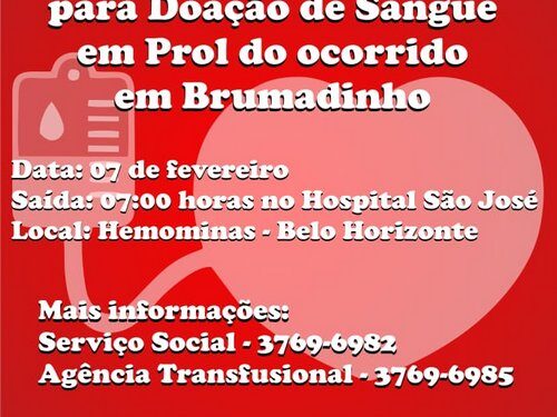 Hospital São José levará doadores de sangue para Brumadinho