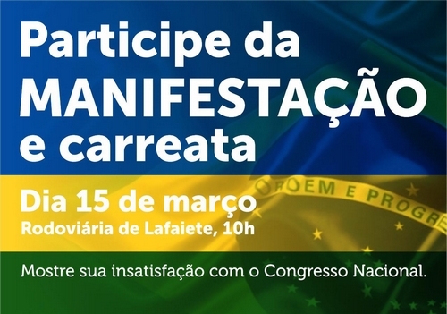 Lafaiete terá manifestação em apoio a  Bolsonaro neste domingo