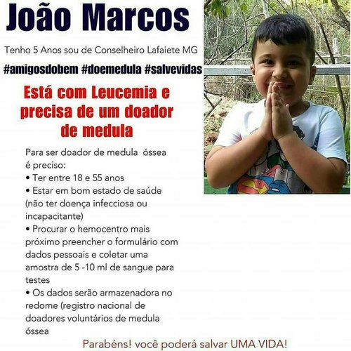 Garotinho de 5 anos precisa de transplante de medula óssea. Seja doador!