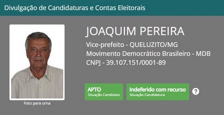 Concorrente a vice-prefeito de Queluzito tem candidatura indeferida