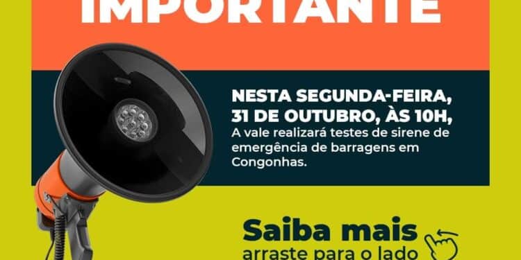 Vale fará comissionamento e teste de sirenes em barragens de Congonhas e Jeceaba