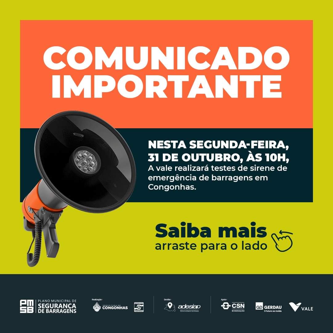 Vale fará comissionamento e teste de sirenes em  barragens de Congonhas e Jeceaba