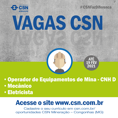 CSN abre vagas para operador de equipamentos de mina mecânico e eletricista