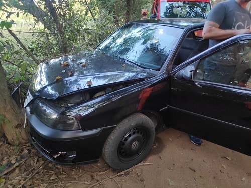 Carro bate contra árvore e motorista fica ferido
