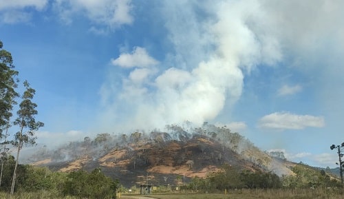 Bombeiros combatem incêndio de grandes proporções em fazenda