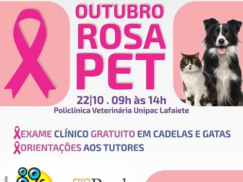 Outubro Rosa Pet realizará exames gratuitos em animais em Lafaiete