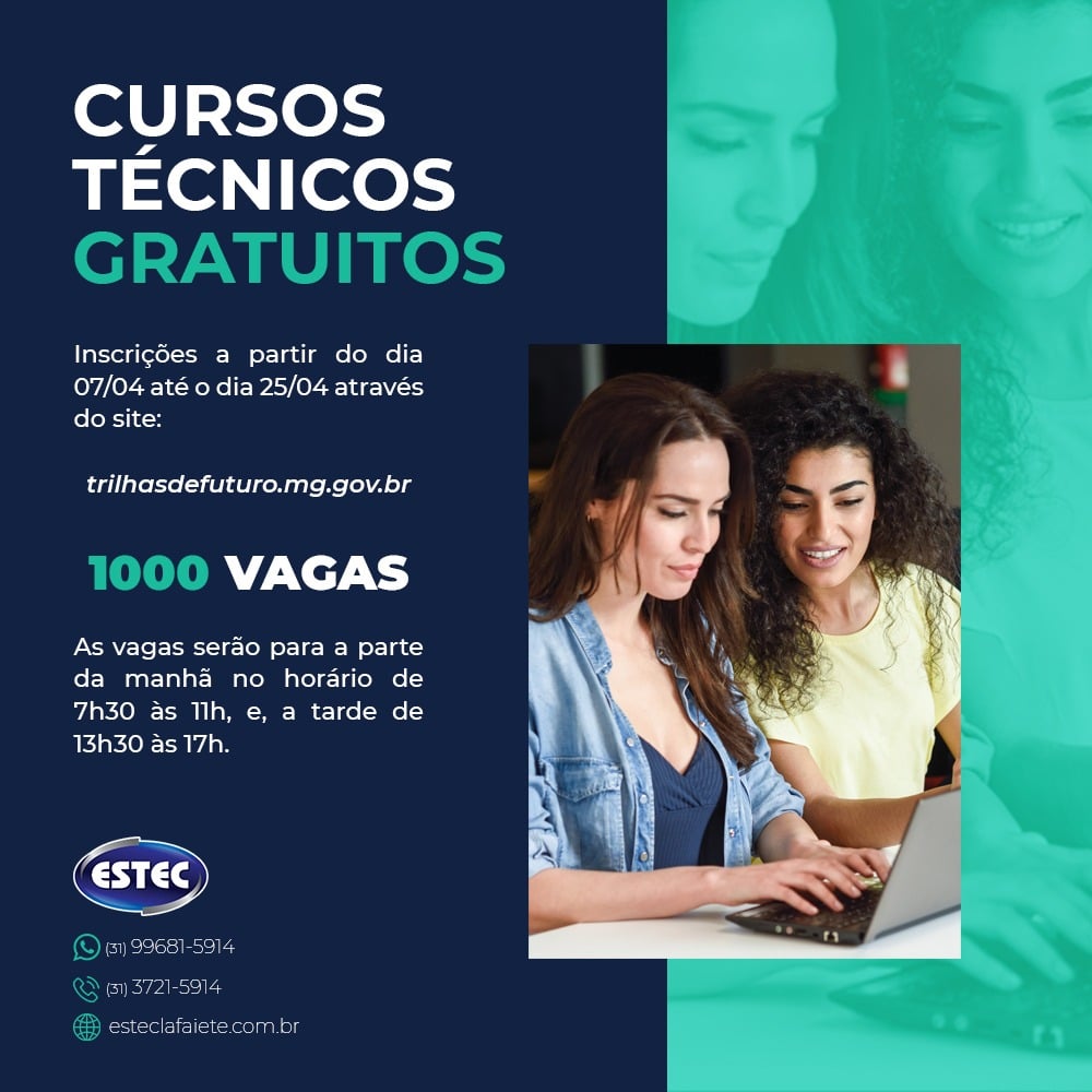 Trilhas de Futuro: ESTEC oferece mil vagas para cursos técnicos gratuitos