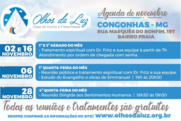 Agenda da Casa de Auxílio e Fraternidades Olhos da Luz