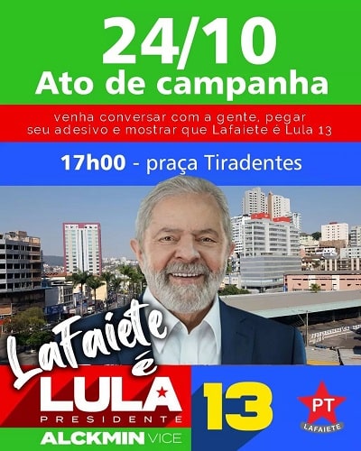 Apoiadores de Lula fazem ato de apoio ao candidato em Lafaiete hoje