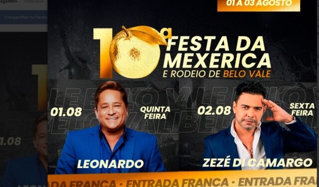 Belo Vale terá festa com shows gratuitos de Leonardo e Zezé di Camargo