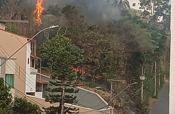 Foco de incêndio atinge área verde no centro de Lafaiete