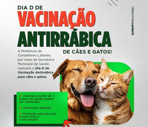 Dia D de vacinação antirrábica terá mais de 25 pontos em Lafaiete