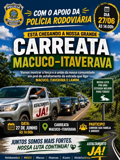 Carreata cobra asfaltamento da MG-833 em Itaverava
