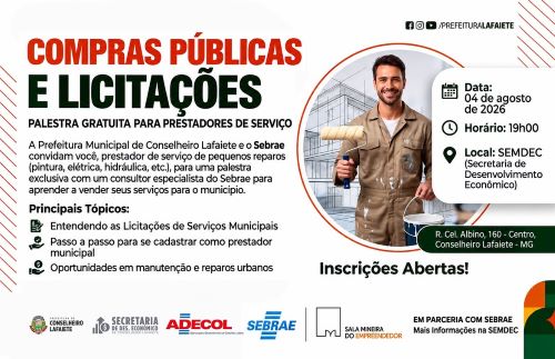 Lafaiete terá palestras gratuitas sobre compras públicas