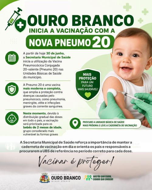 Nova vacina Pneumo 20 chega às UBS de Ouro Branco