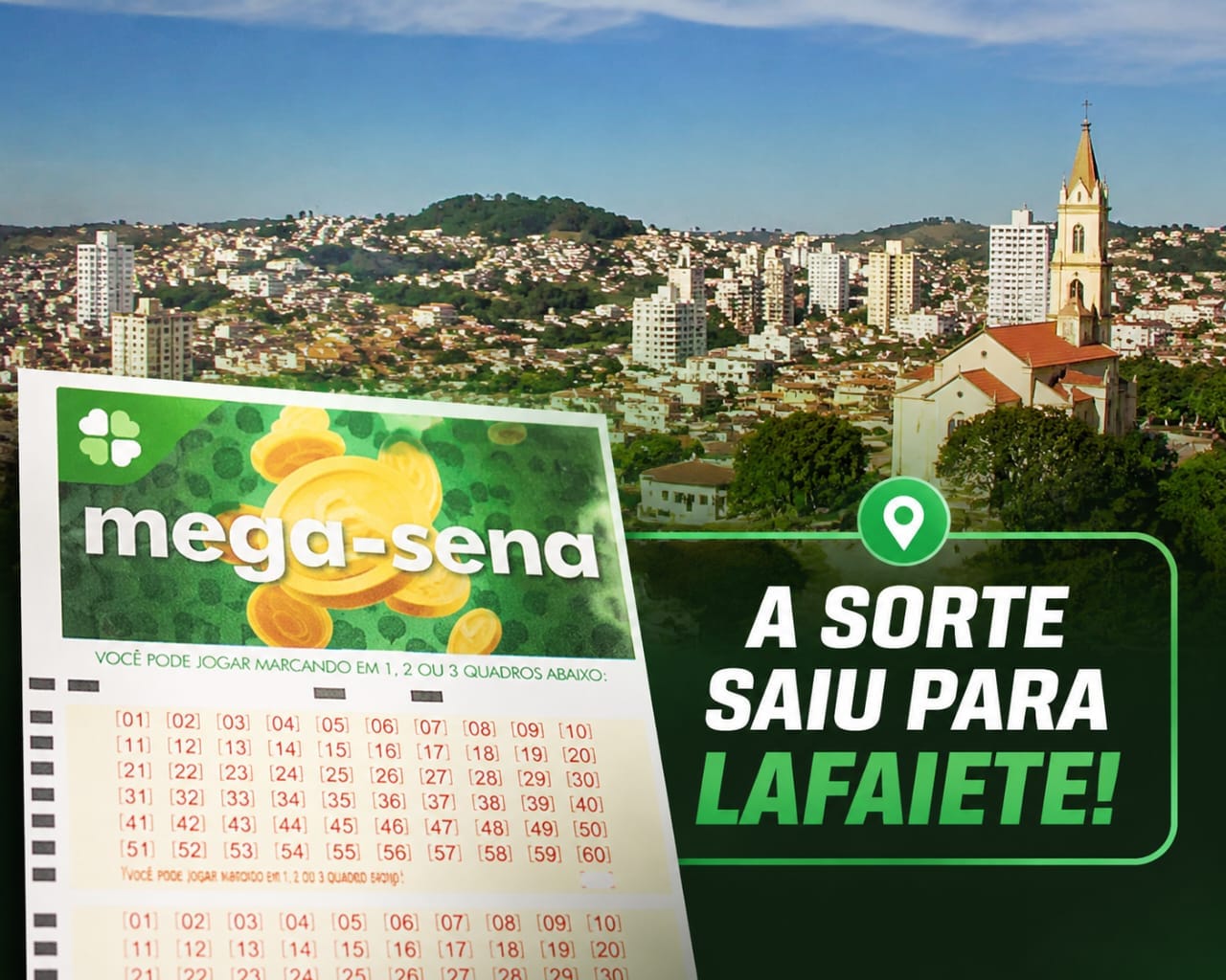 Aposta de Lafaiete acerta a quina da Mega-Sena e leva R$ 55,5 mil